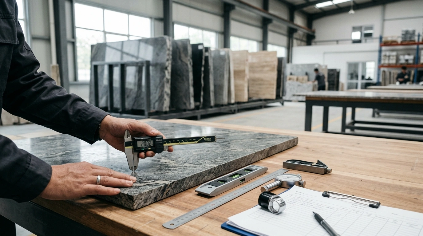 Natural stone quality control inspection before export packaging